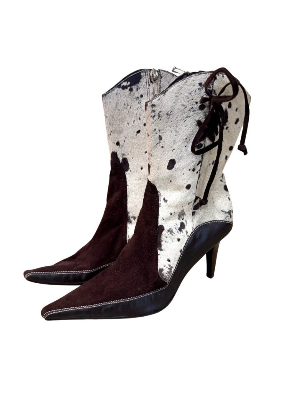Vis À Vie Cowhide Suede Western Ankle Boots Women 9 Brown White Cowgirl Chic Zip